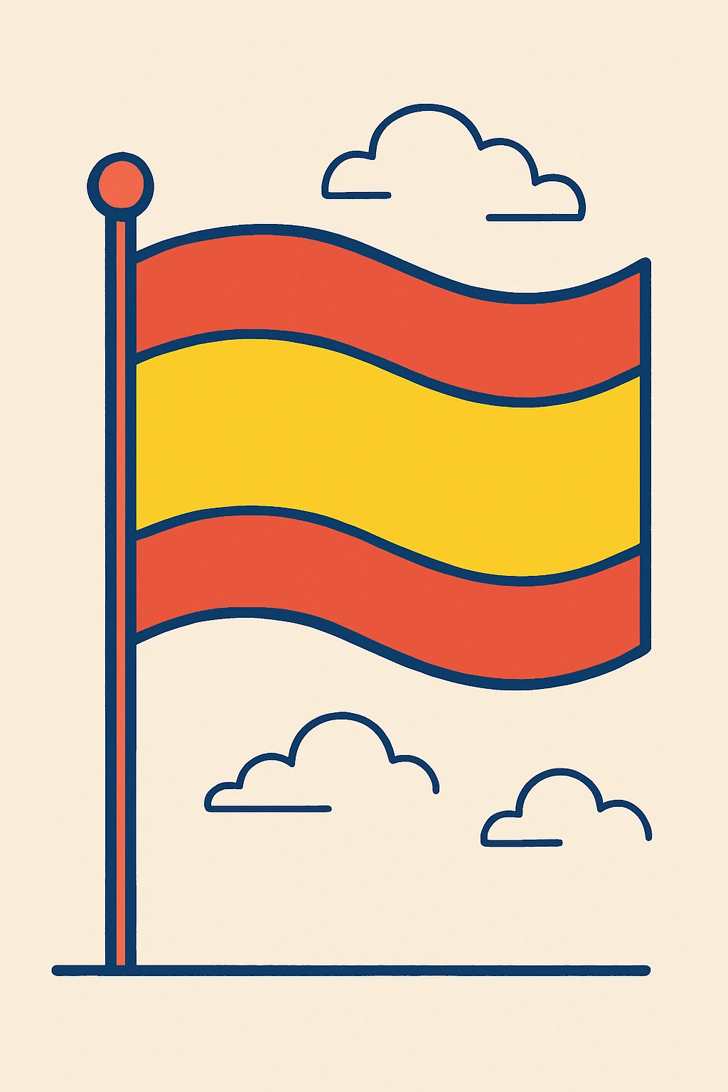 flag of Spain, simple, no coat of arms, bright red and yellow stripes, minimalist style emoji
