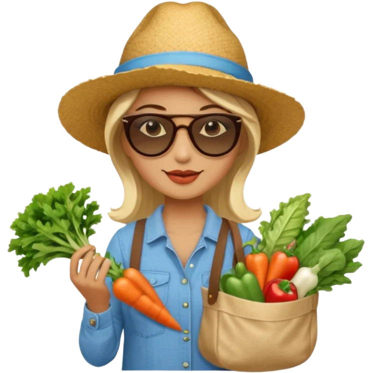 Shopper with veggie tote,Farmers’ Market emoji
