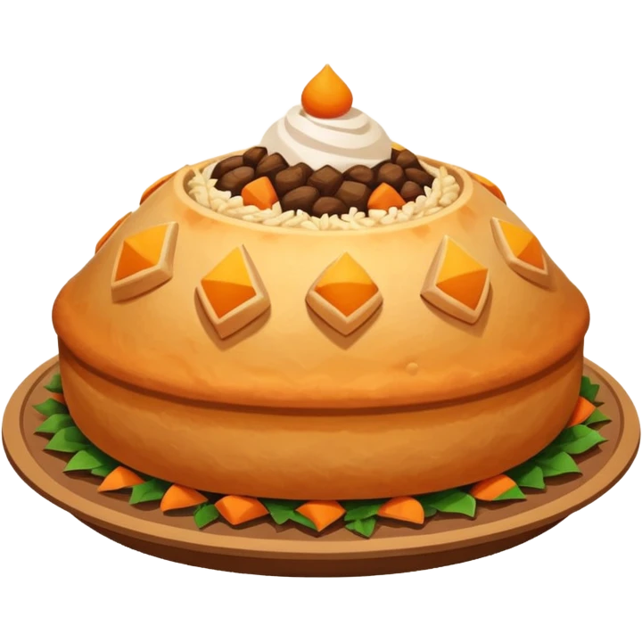 Uzbek cuisine humanless avatar in bright illustration. Classic dishes like plov and samsa, warm golden and earthy tones, simple shapes, flat design, high contrast, friendly and appetizing. emoji