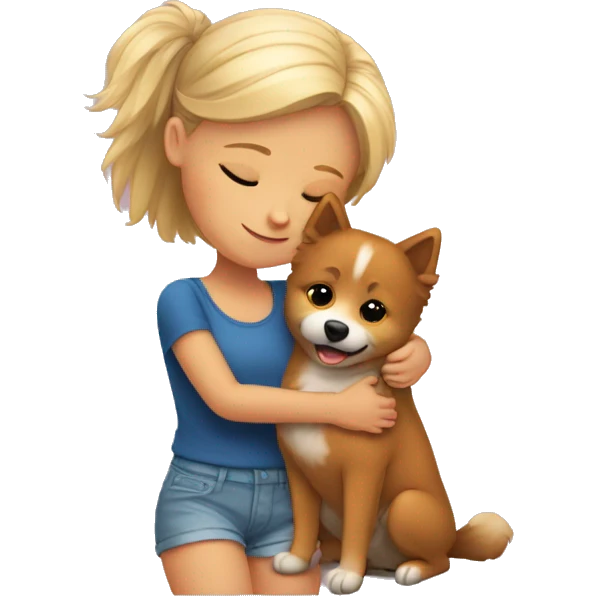 Girl hugs little spitz emoji