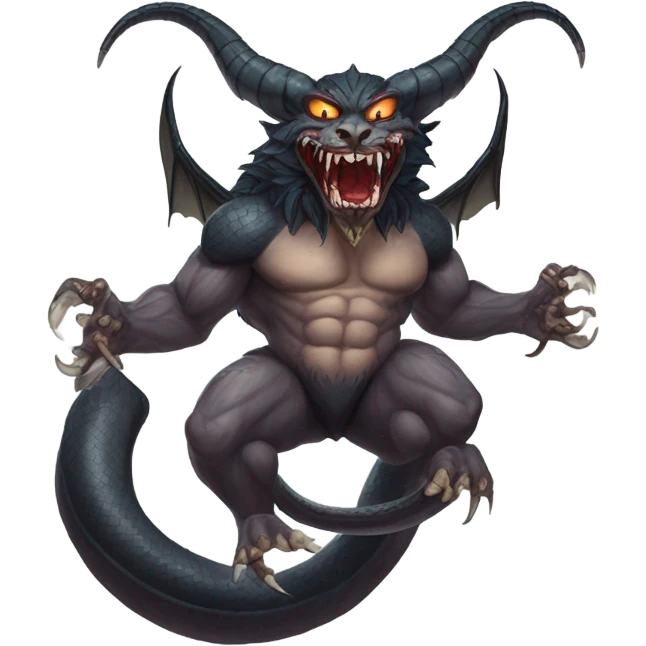 garuda snake demon who resembles a baphomet cat creature with fangs emoji