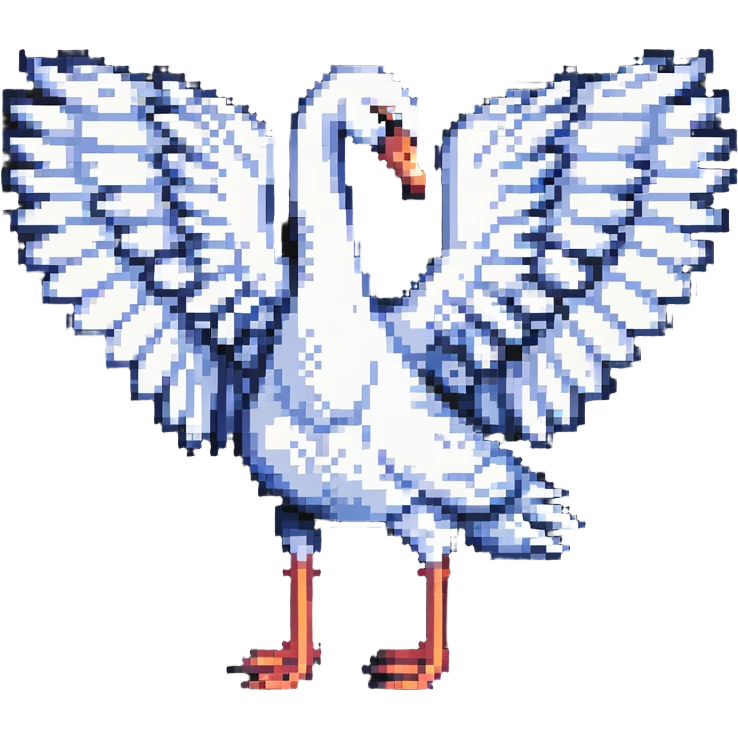swan flying with wings extended in pixel art style emoji