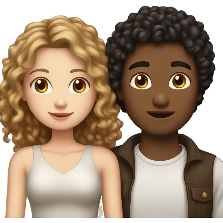 a white girl with brown hair and tan boy with curly black hair kissing  emoji