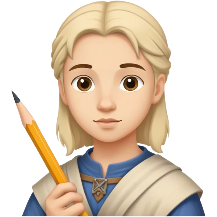 young painter apprentice with pencil, medieval age emoji