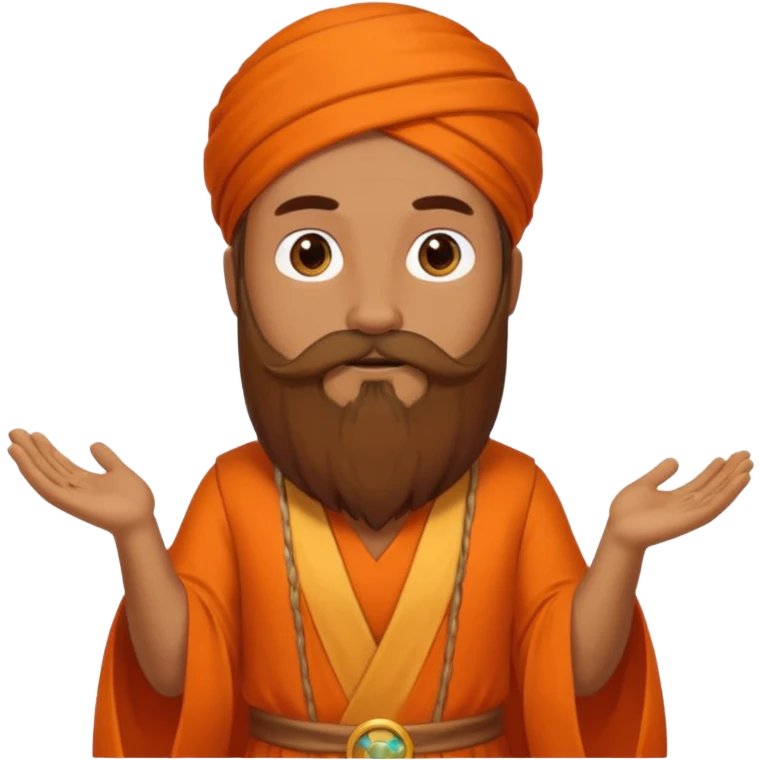 One astrologer sitting in orange color dress looking like a learned person, having beard emoji