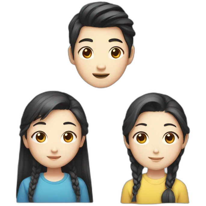 Teen Korean boy with teen Korean girl who has two side pony tails emoji