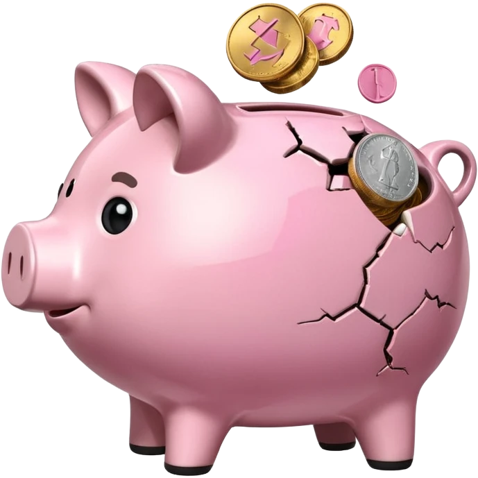 a piggy bank broken into two parts emoji