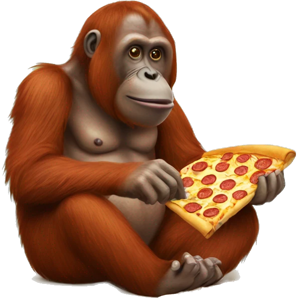 Orangutan sitting down eating pizza  emoji