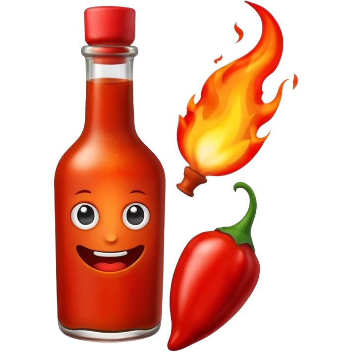 fireball barbecue hot sauce, bottle with a chili pepper and fire, emoji style emoji
