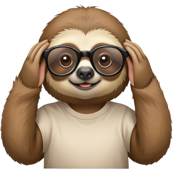 a sloth in a t-shirt that says “sonya” and with round thick glasses emoji