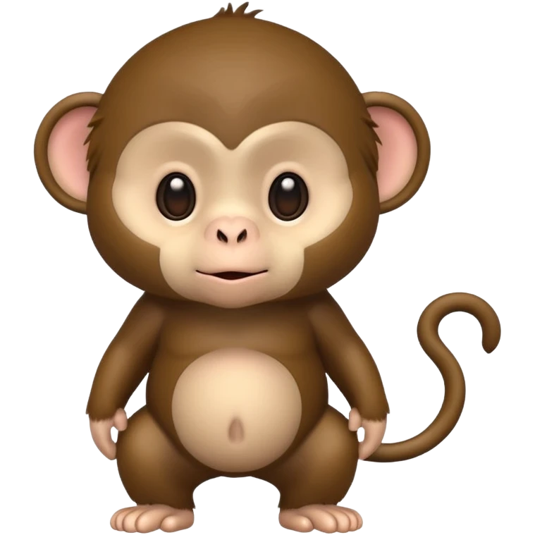Cute 2.5D shading with fur and dark brown color Graphics. Front View Standing chubby Cute Monkey. For kids. emoji
