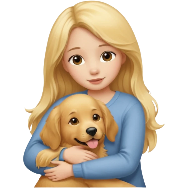 Garota loira fofa abraçando um Golden retriever  emoji