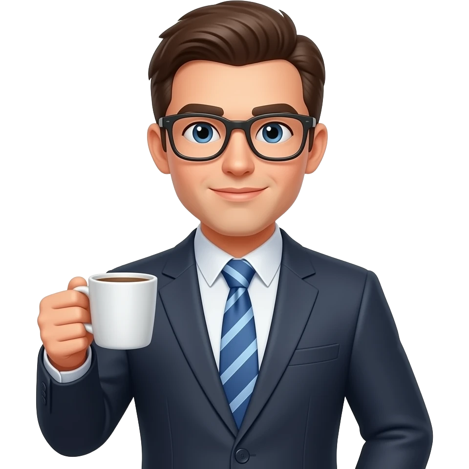 Human with a suit on and coffee emoji