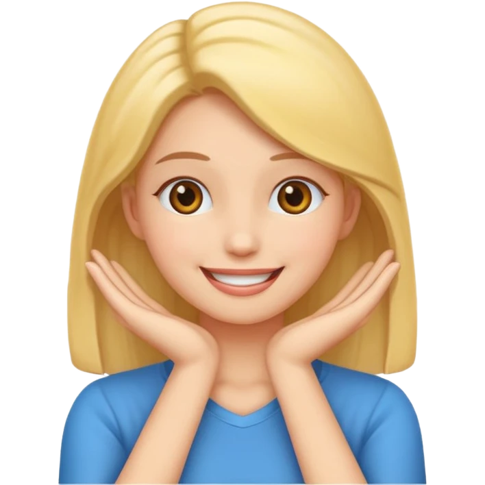 femenine smiling face posing with hands under chin emoji