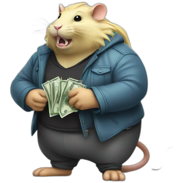 Angry fat Rat standing up with long blond hair holding money emoji