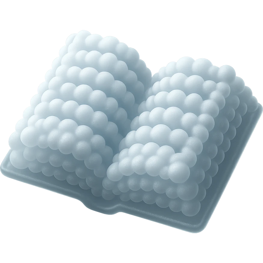 thick open book made entirely of small, very bright white fluffy convex clouds, matte glass style emoji