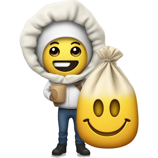 smiley with a small plastig bag full of flour emoji