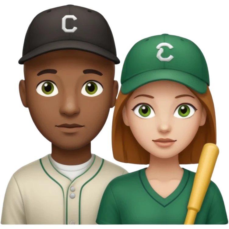 Black bald guy with a baseball cap & a white girl brown hair green eyes emoji