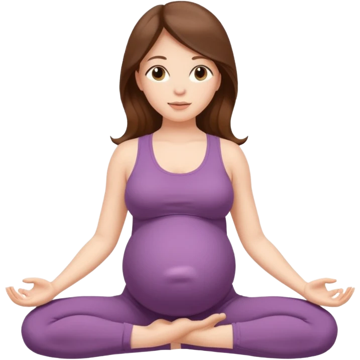 Pregnant woman sitting in a yoga pose with long brown hair and fair skin,." emoji