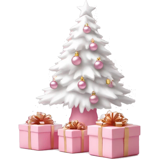 Light pink Christmas gifts under a white Christmas tree  emoji