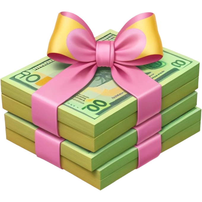 Bright Green & Golden Yellow Gradient Australian $100 notes stacked together and tied in a girly pink bow emoji