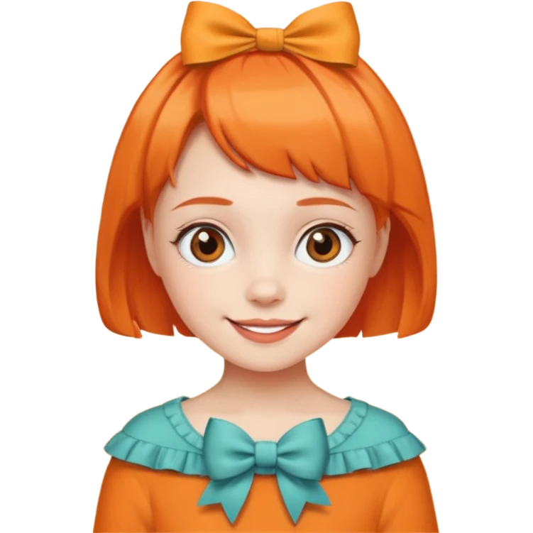 Una chica que su color de piel sea Blanca tenga cabello naranja en tu lado corto y todo está bien bonito el fondo con lacitos y que diga la palabra Edith emoji