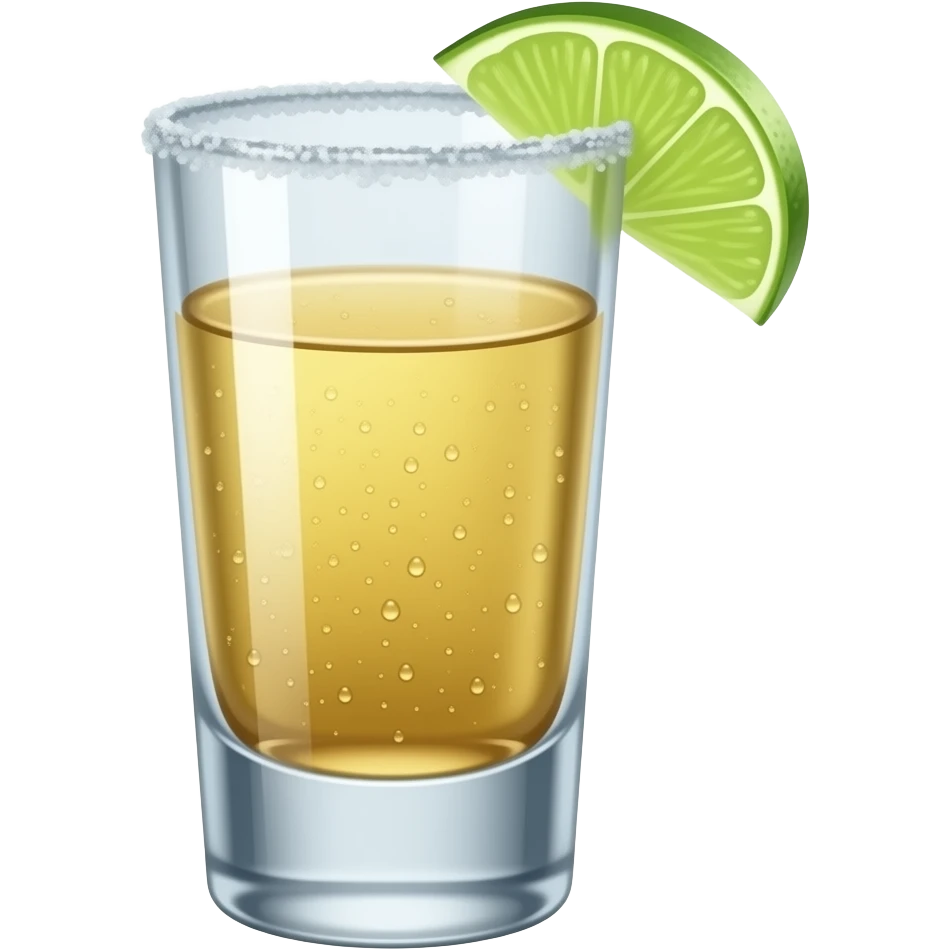 salted rim, shot of tequila, in a skinny glass with 1 lime wedge emoji