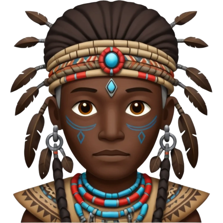 man,  tribal shaman cloth, half face robot emoji