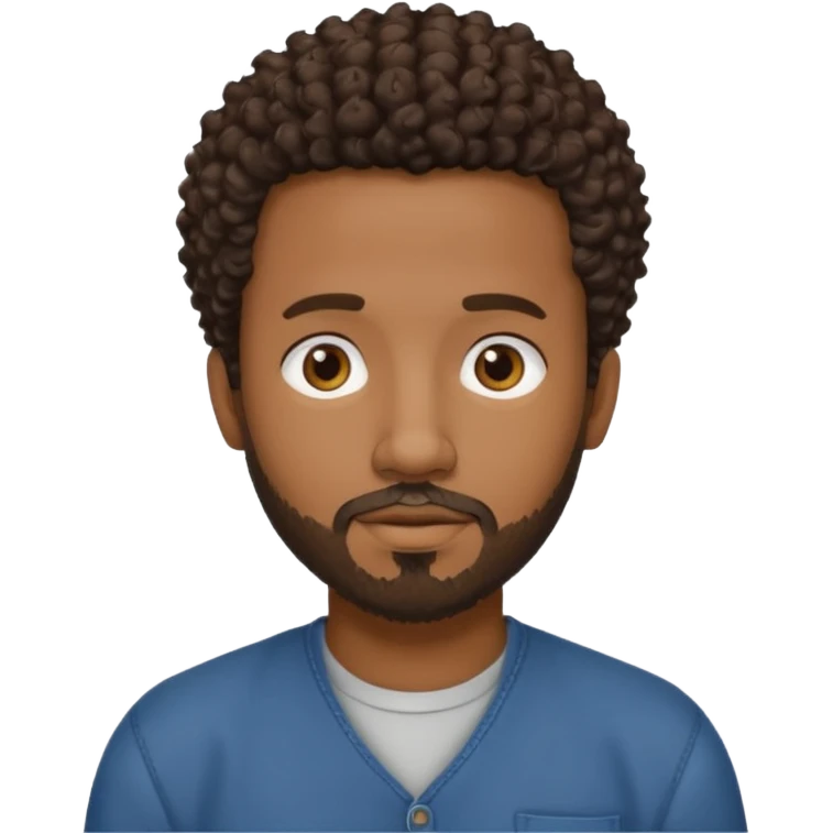 Black male, short curly hair, goatee beard, casual style emoji