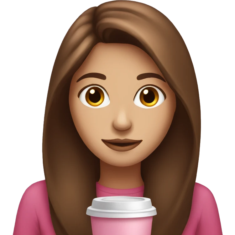 long brown haired girl with pink coffee emoji