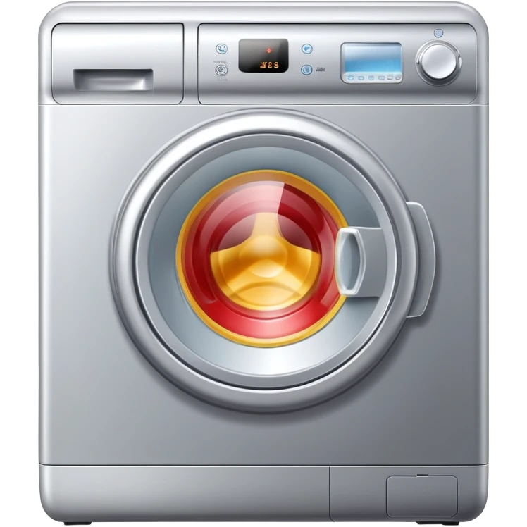 metallic silver washing machine with detergent emoji
