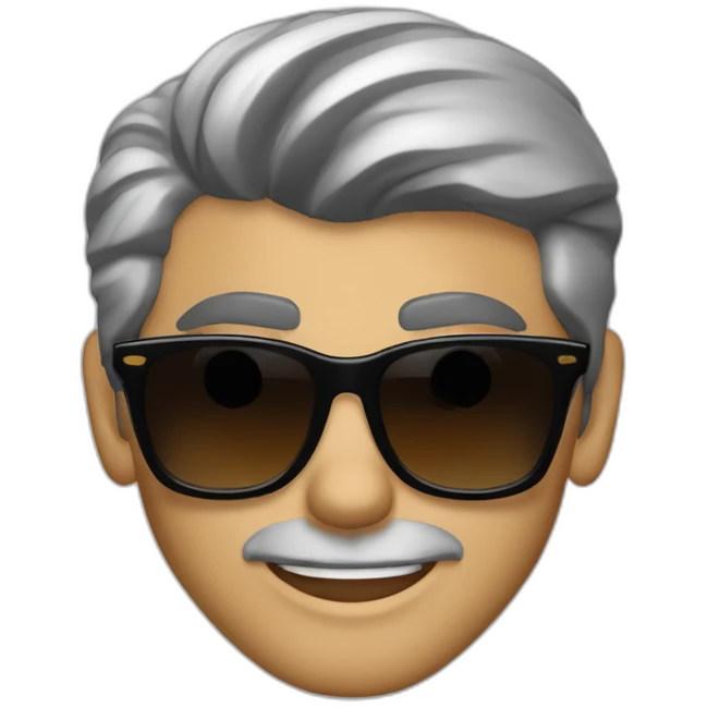 George Clooney wearing a black tshirt, with dark brown hair, a high fade, rayban wayfarer sunglasses emoji