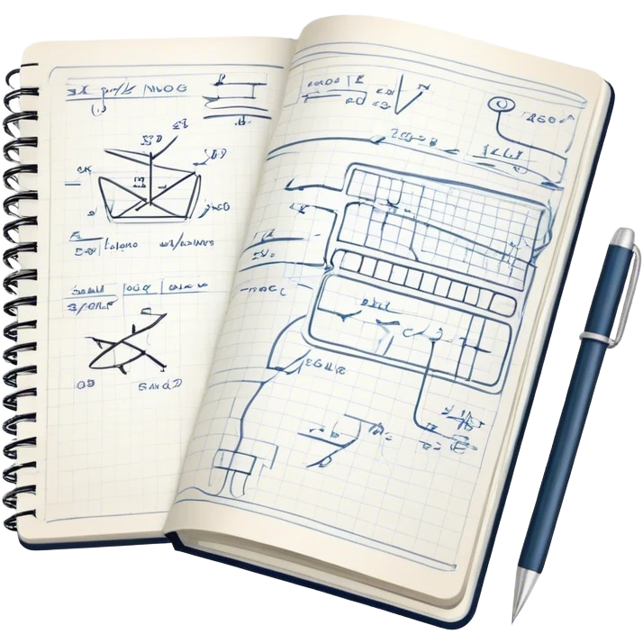 a notebook with lots of technical sketches emoji
