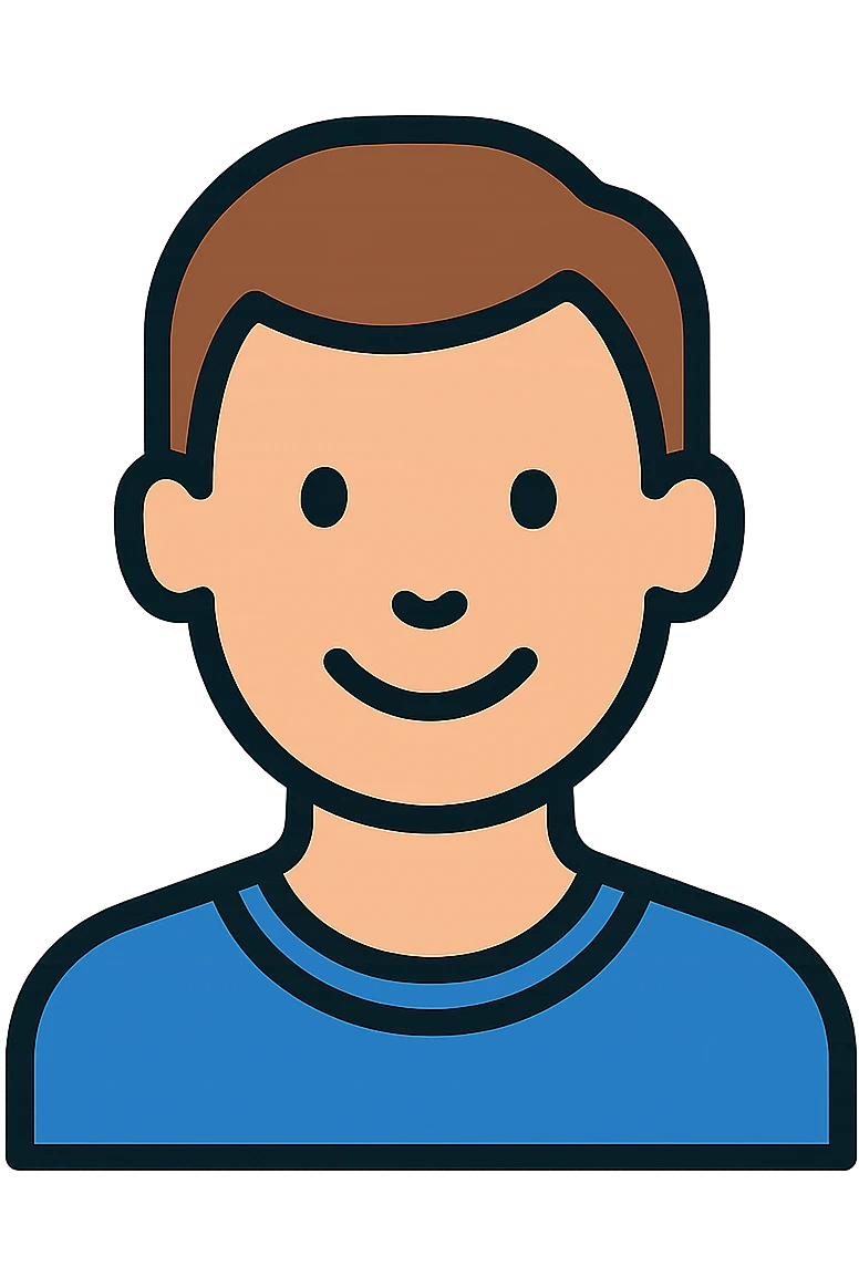 A man with short brown hair, with a smile emoji