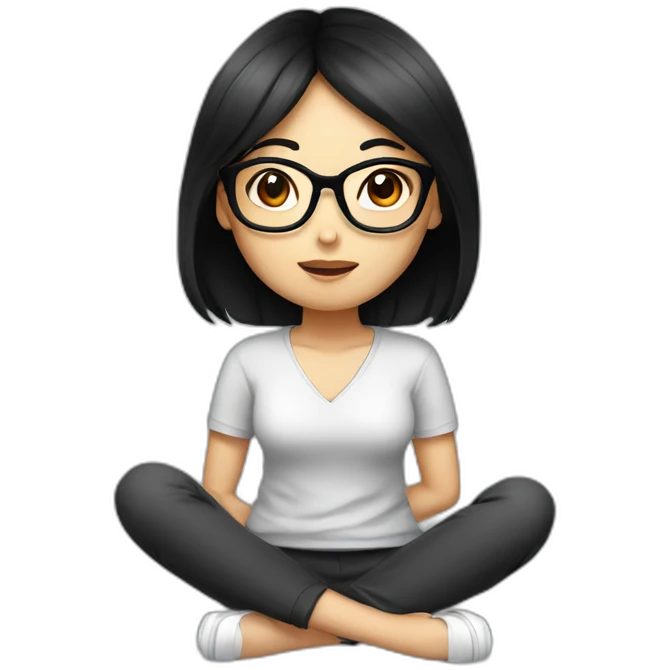 Asian girl with black hair and glasses Cross legged emoji