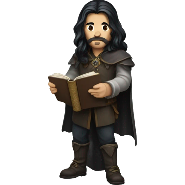 Long dark hair dungeon master holding a book emoji