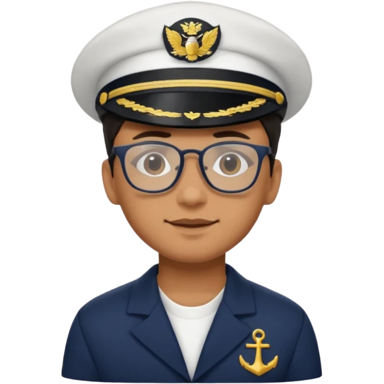 Navy sailor with white hat and black glasses, and tan skin  emoji