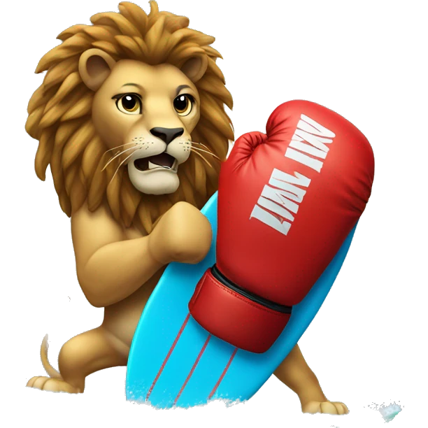 Lion with boxing gloves on a surf emoji