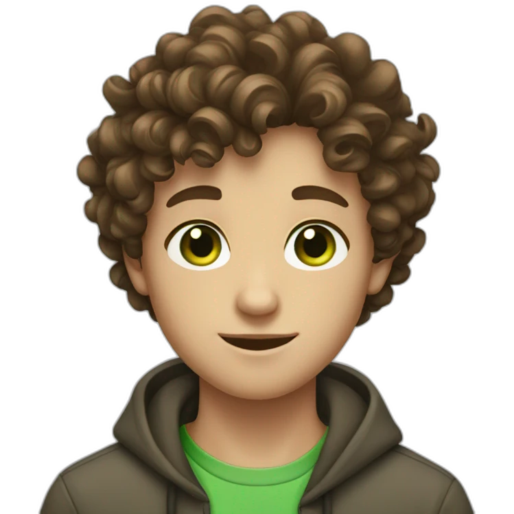a boy teenager with curly brown hair and green eyes emoji