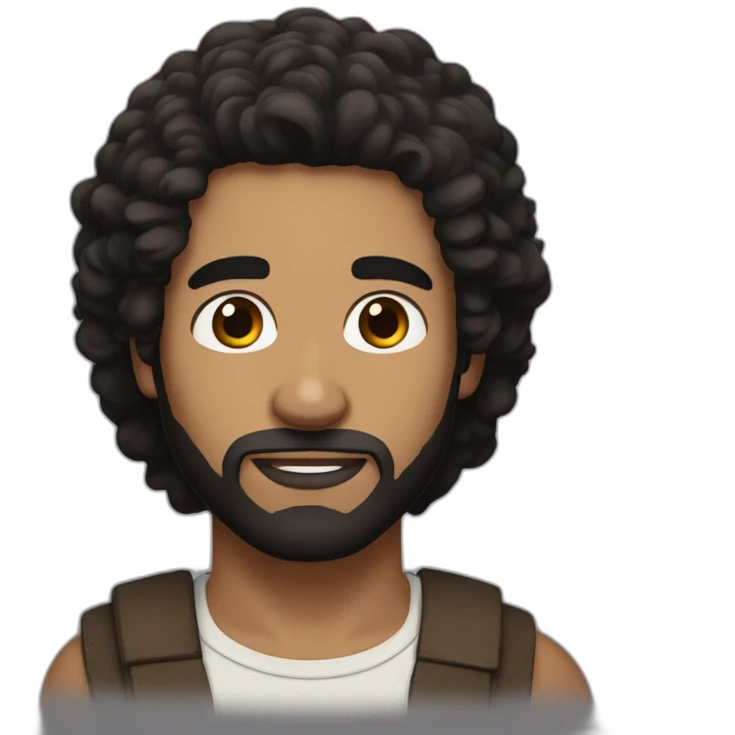 long straigh brown-black hair, white skin men, with brown eyes, and a little bit of beard emoji