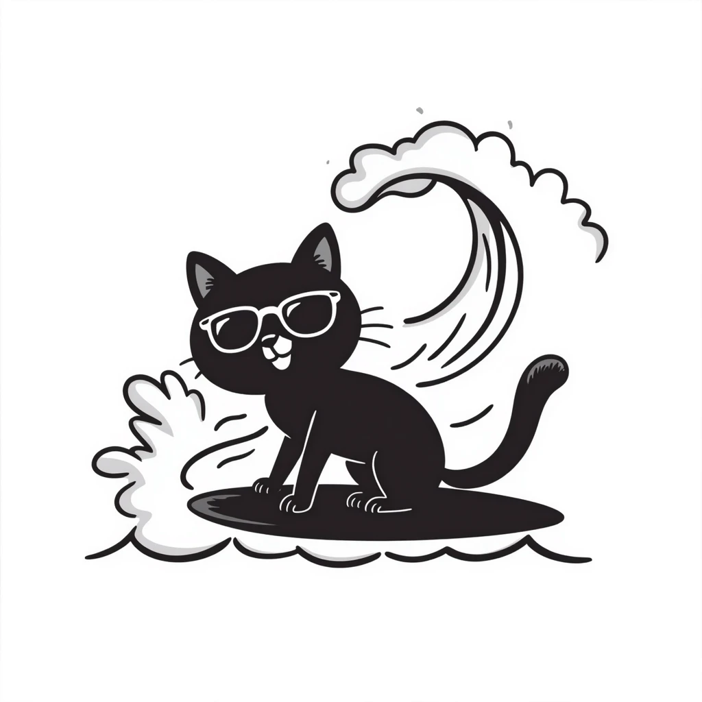 cat with sunglasses surfing a wave emoji