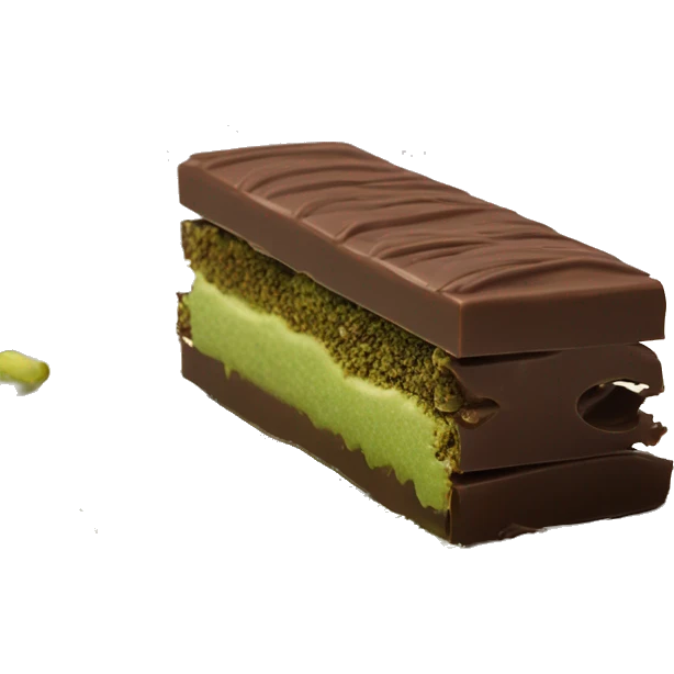 Thick chocolate bar spilt in half filled with pistachio cream and shredded philo dough  emoji