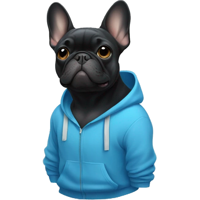 Black French bulldog in a blue hoodie  emoji
