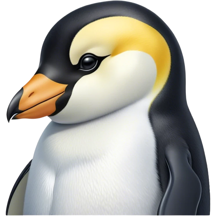 Meme-Worthy cute Sleeping Emperor Penguin Portrait Emoji, Head resting peacefully with a contented smile, showcasing luxuriously soft feathers and a serene, slumbering gaze, Simplified yet hilariously adorable features, highly detailed, glowing with a soft, drowsy polar light, high shine, relaxed and utterly lovable, stylized with an air of playful laziness, bright and heartwarming, soft glowing outline, capturing the essence of a comically sleepy emperor that feels destined to become the next viral sensation of adorable rest! emoji