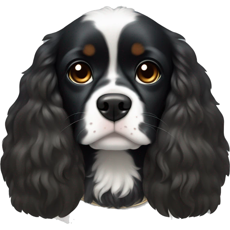 Small completely black king spaniel with black fur on his whole face and white fur on chest emoji