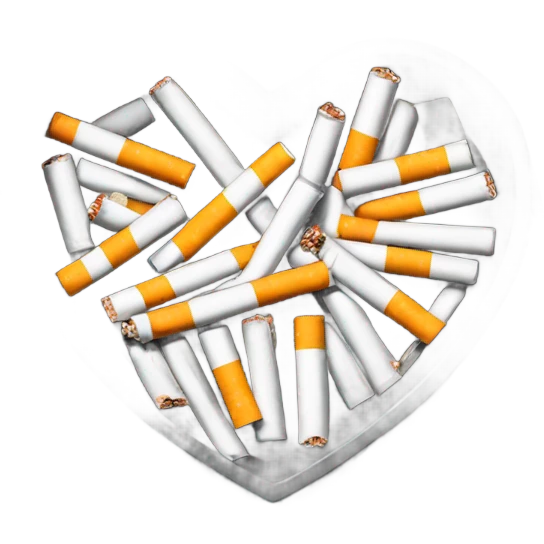 Heart shaped ash tray with cigarettes emoji