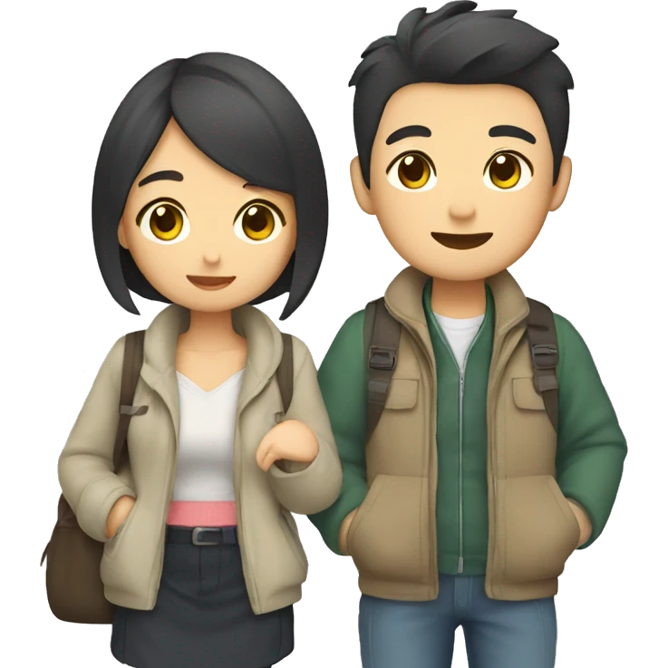 Cute Asian couple traveling Japan  emoji