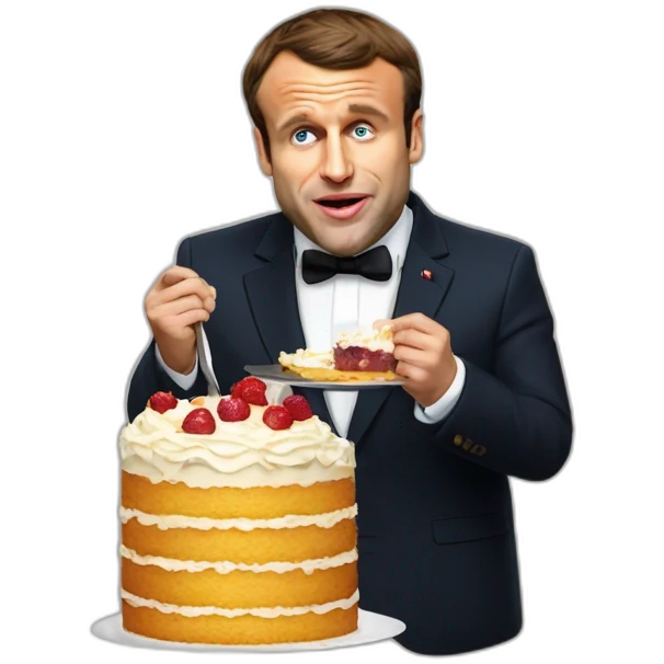 emmanuel macron extremely fat eating cake emoji