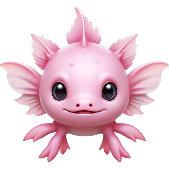 Cinematic Cute Axolotl Portrait Emoji, Head tilted playfully and inquisitively, featuring smooth, pale pink skin with delicate feathery gills and round, sparkling dark eyes filled with curiosity, Simplified yet irresistibly adorable features, highly detailed, glowing with a warm, magical glow, high shine, affectionate and quirky, stylized with a touch of whimsy, bright and endearing, soft glowing outline, capturing the essence of a mischievous yet charming aquatic friend, so playful it feels like it could swim out of the screen and into your heart! emoji