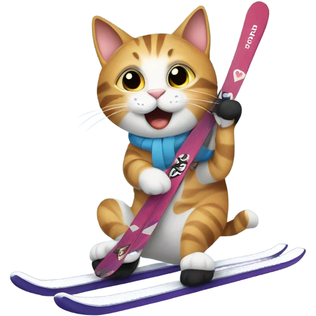 Cat saying I love you on a pair of skis emoji